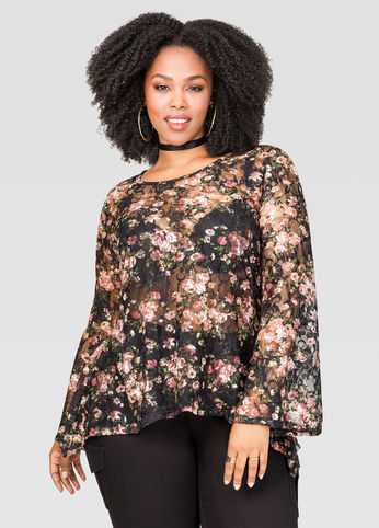 Floral Lace Bell Sleeve Top