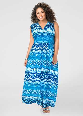 Surplice Tie Dye Maxi Dress