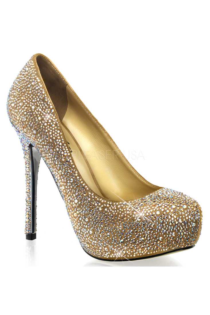Tan Rhinestone Platform Pump Heels Faux Suede