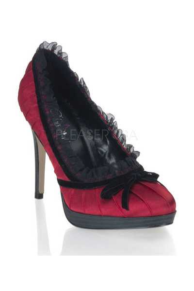 Black Red Satin Pleated Ruffled Pump High Heels
