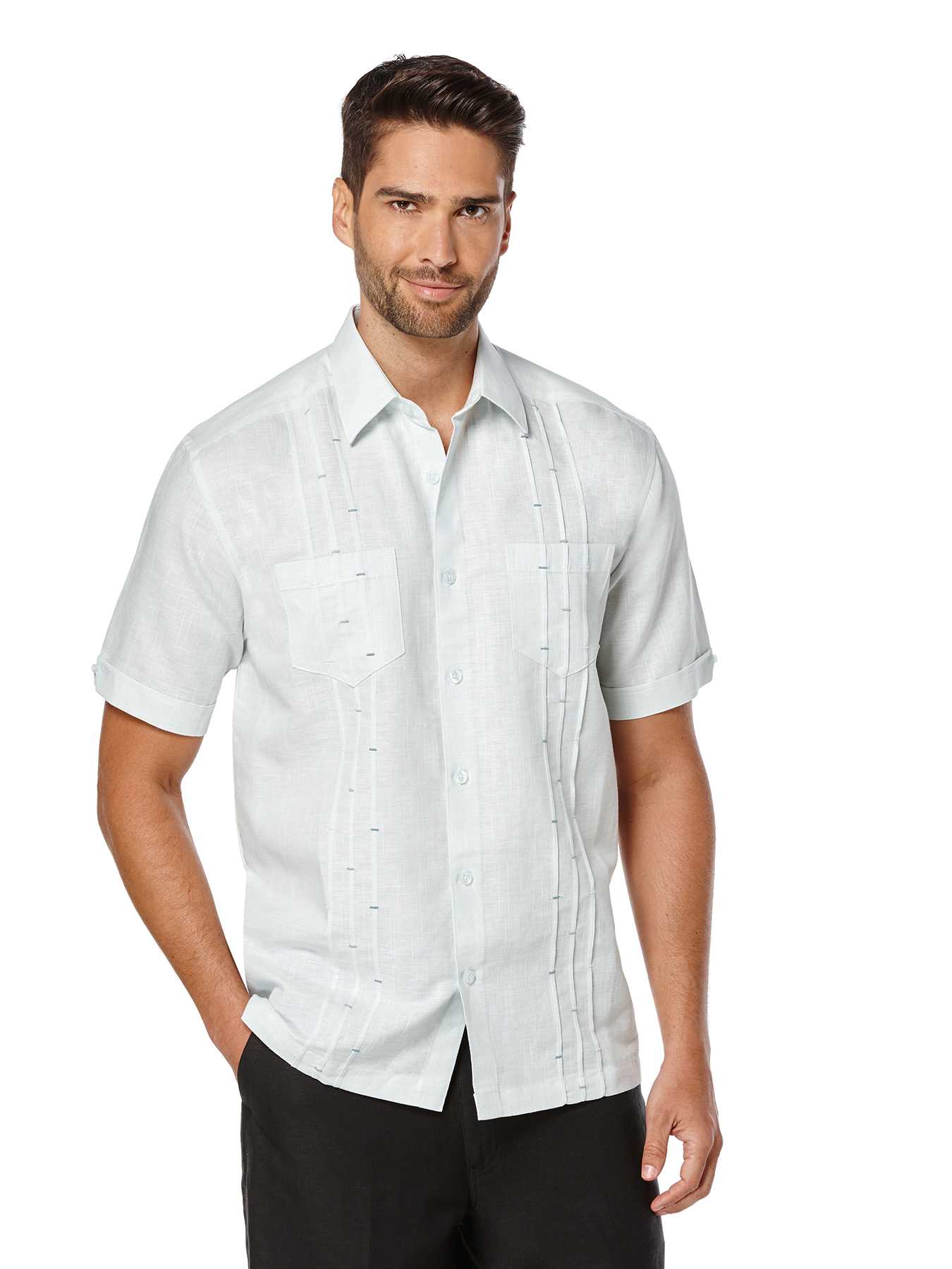 Cubavera Big & Tall Short Sleeve Linen Cotton Tucks 2 Pocket