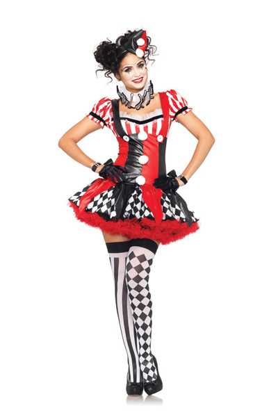 Black Red 3 PC Harlequin Clown Costume