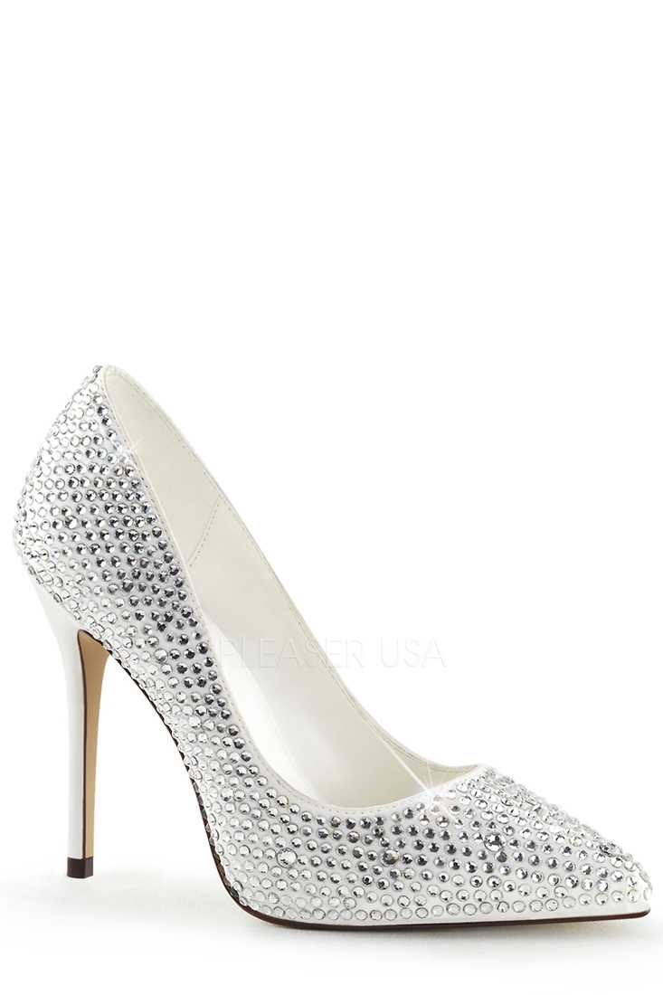 Ivory Rhinestone Single Sole Pump High Heels Satin