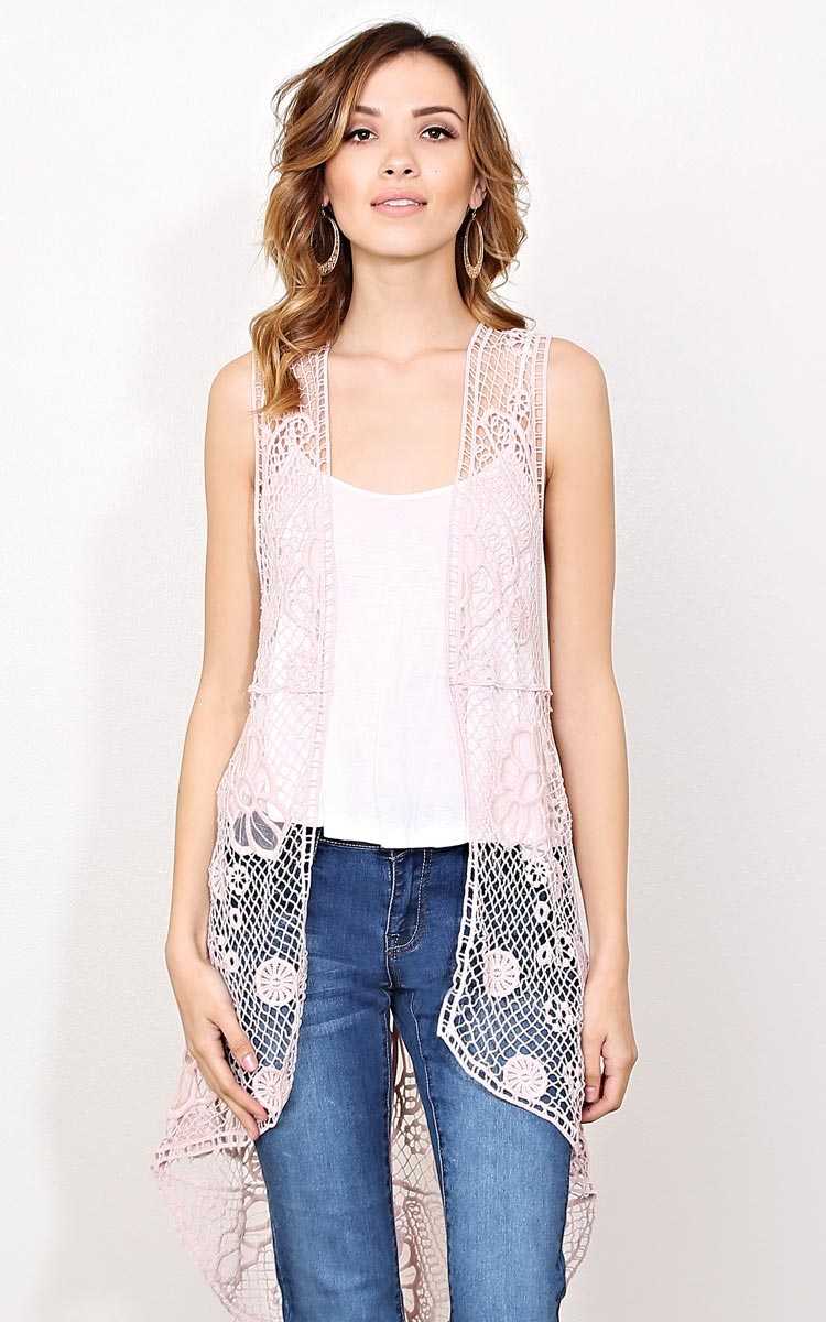 Floral Burst Crochet Vest - - Blush in Size by Styles For Less