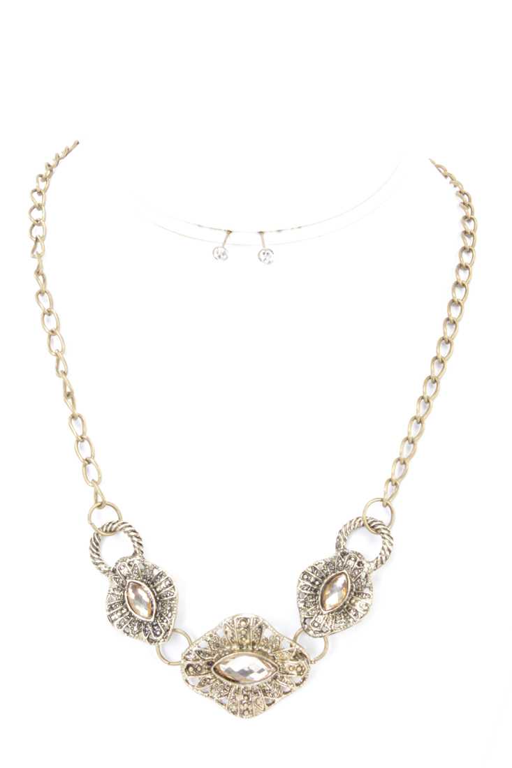 Topaz Gold Intricate Design Rhinestone Necklace