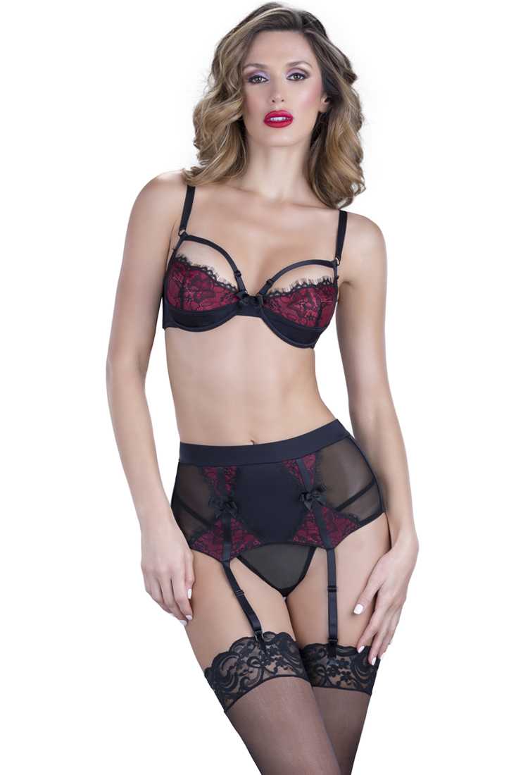 Black Red Lace 2Pc. Garterbelt Undergarment