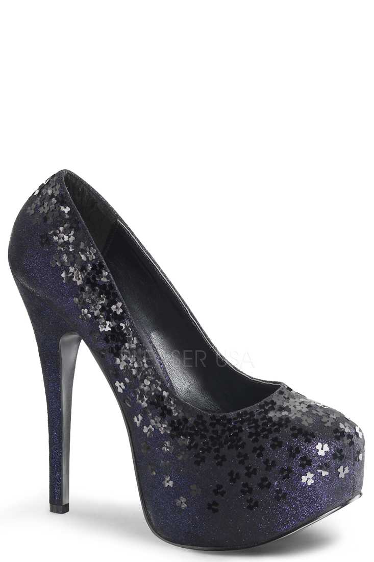 Navy Sequins Platform Pump High Heels Glitter