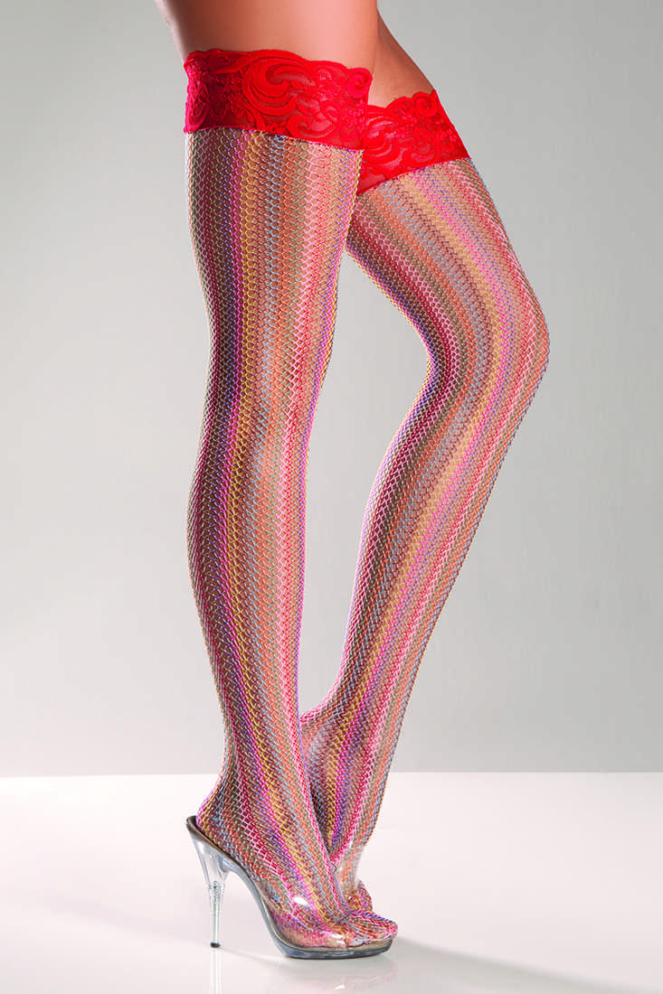 Rainbow Lycra Lace Top Thigh Highs