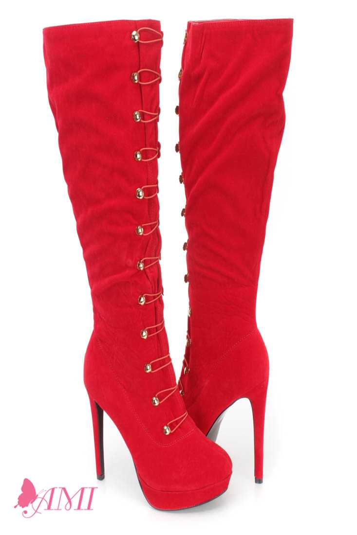 Red Hook Loop High Heel Boots Faux Suede