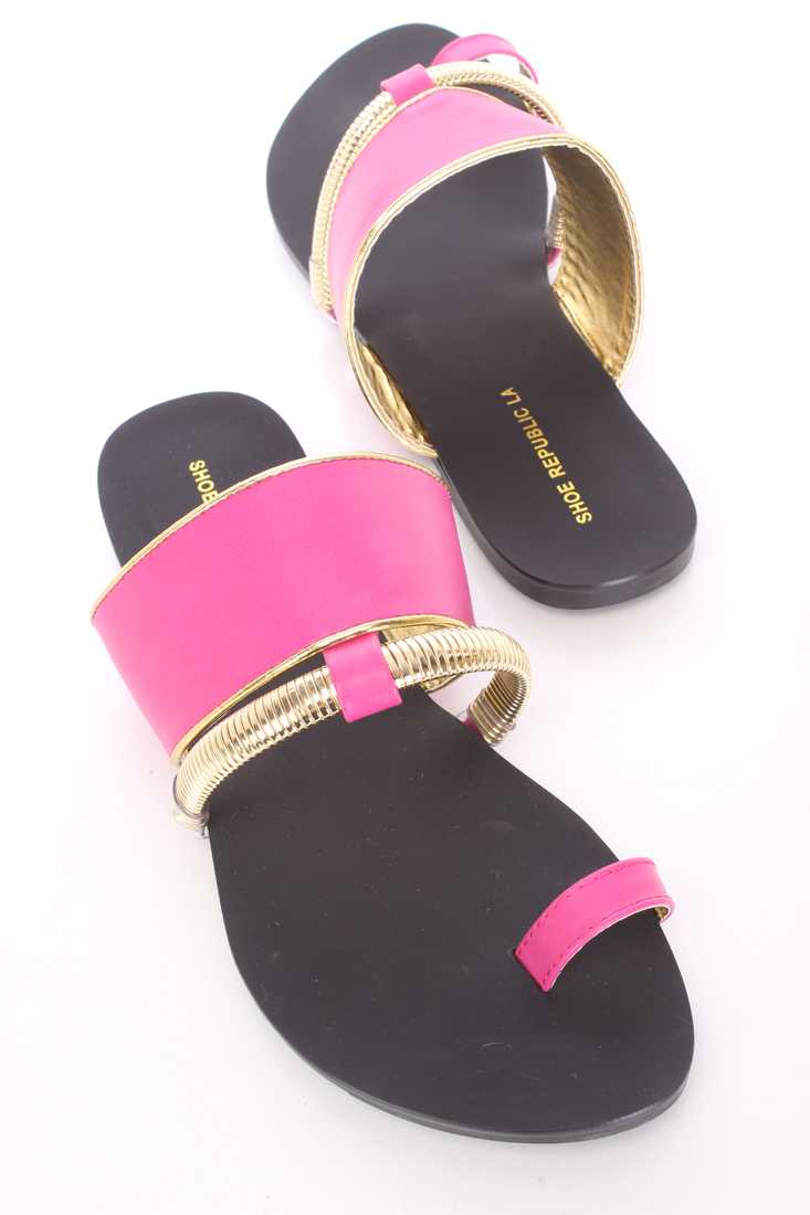 Fuchsia High Polished Toe Ring Sandals Faux Leather