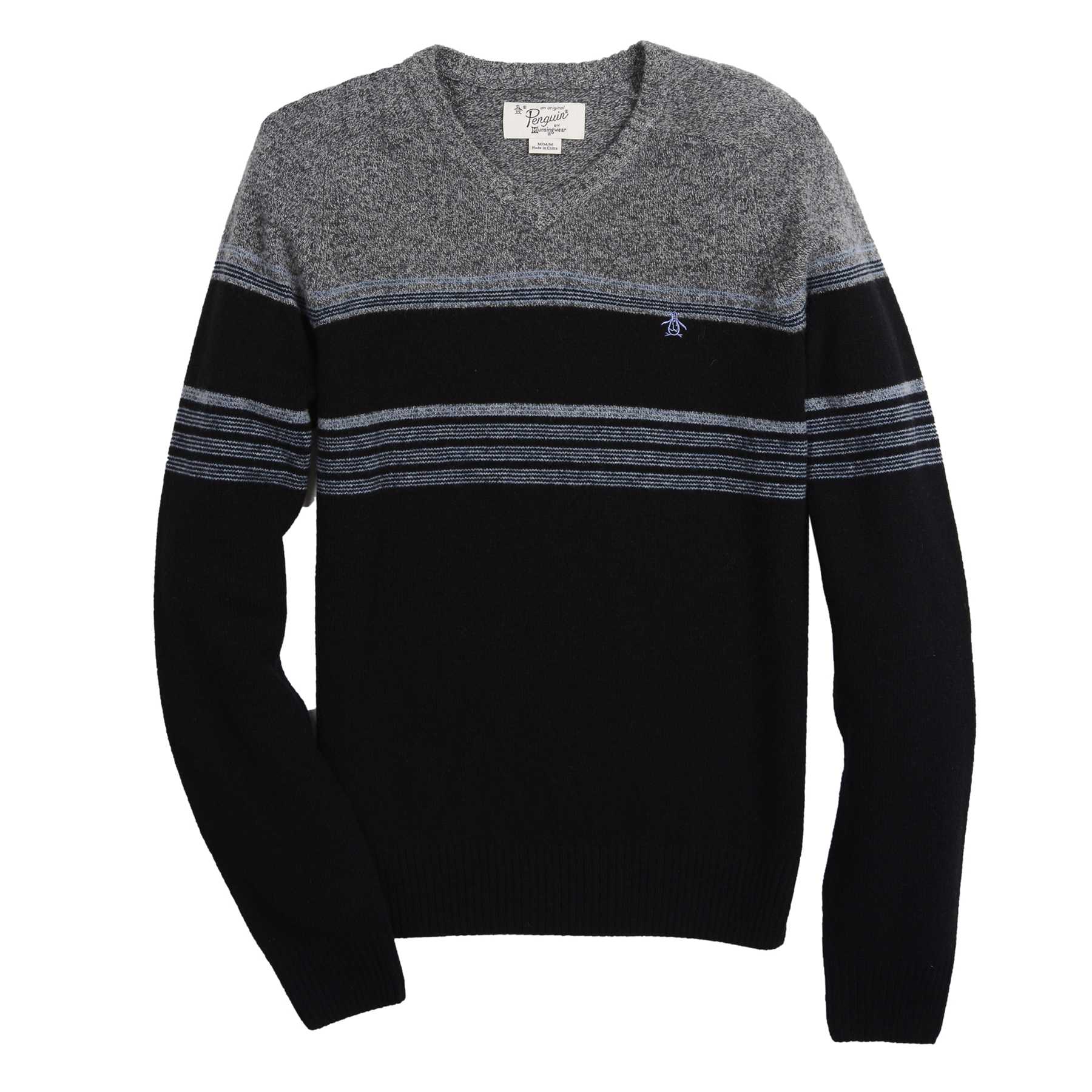 Original Penguin ENGINEERED STRIPE SADDLE RAGLAN V-NECK SWEATER