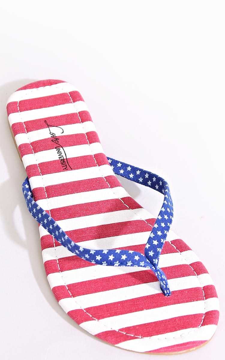 Americana Denim Thong Sandals - Red Combo in Size by Styles For Less