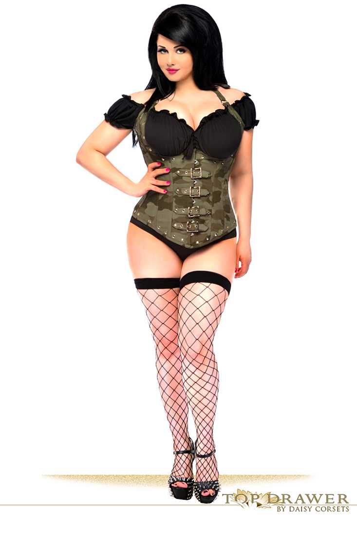 Top Drawer Camo Steel Boned Underbust Corset W/Buckles