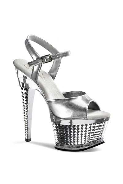 Silver Chrome Patent Textured Platform High Heels