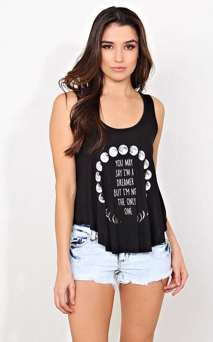 YOU MAY SAY I'M A DREAMER Knit Tank - XLGE - Black in Size X-Large by Styles For Less