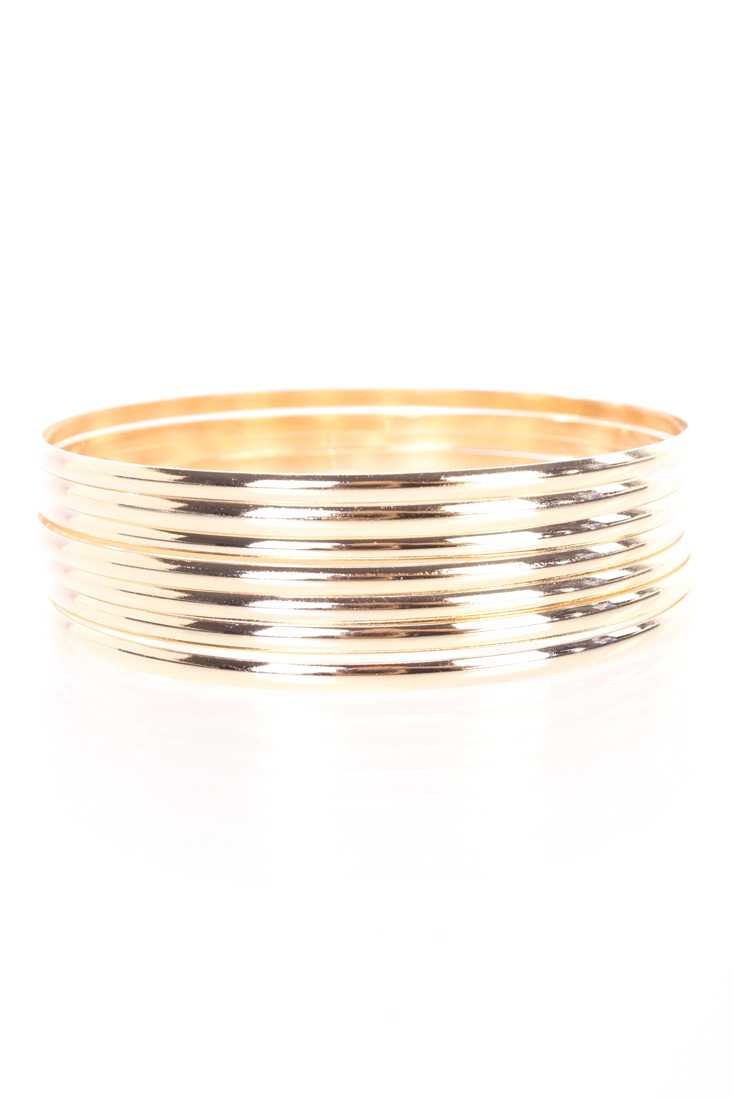 Gold High Polish Metal Bangle Bracelet Set
