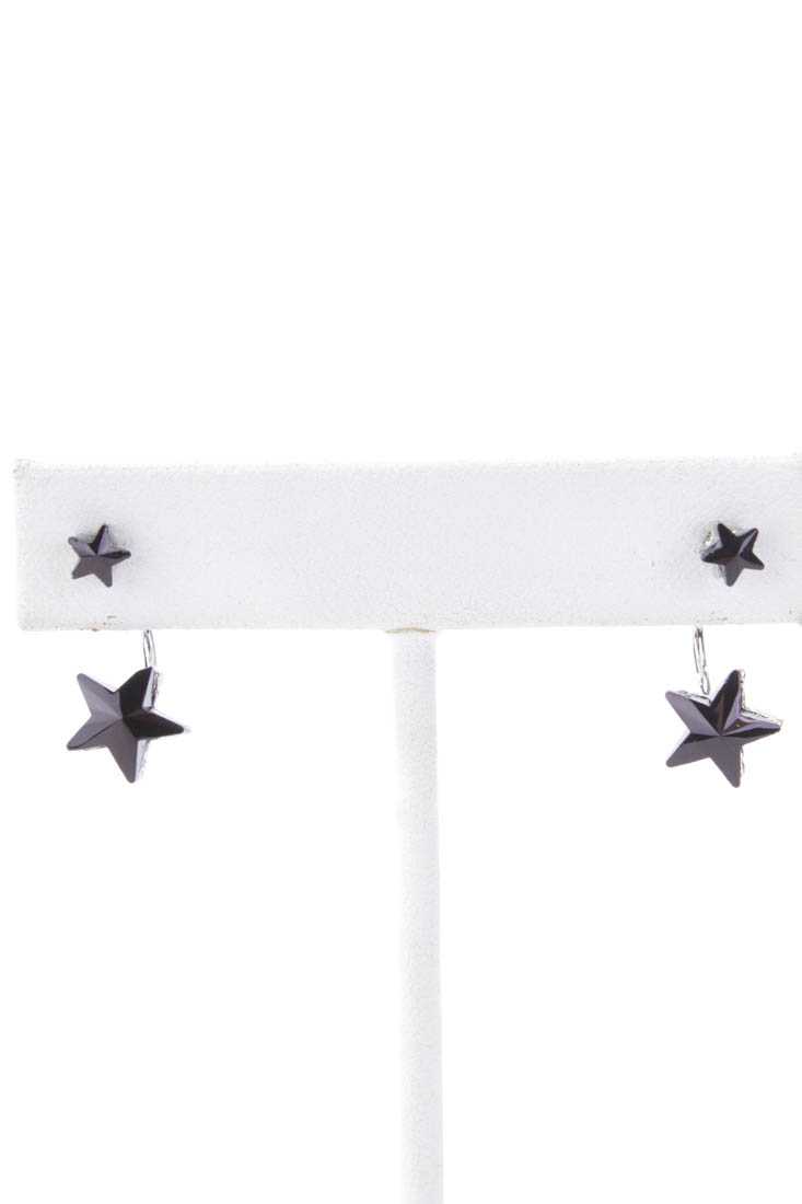 Black High Polish Star Studded Earrings