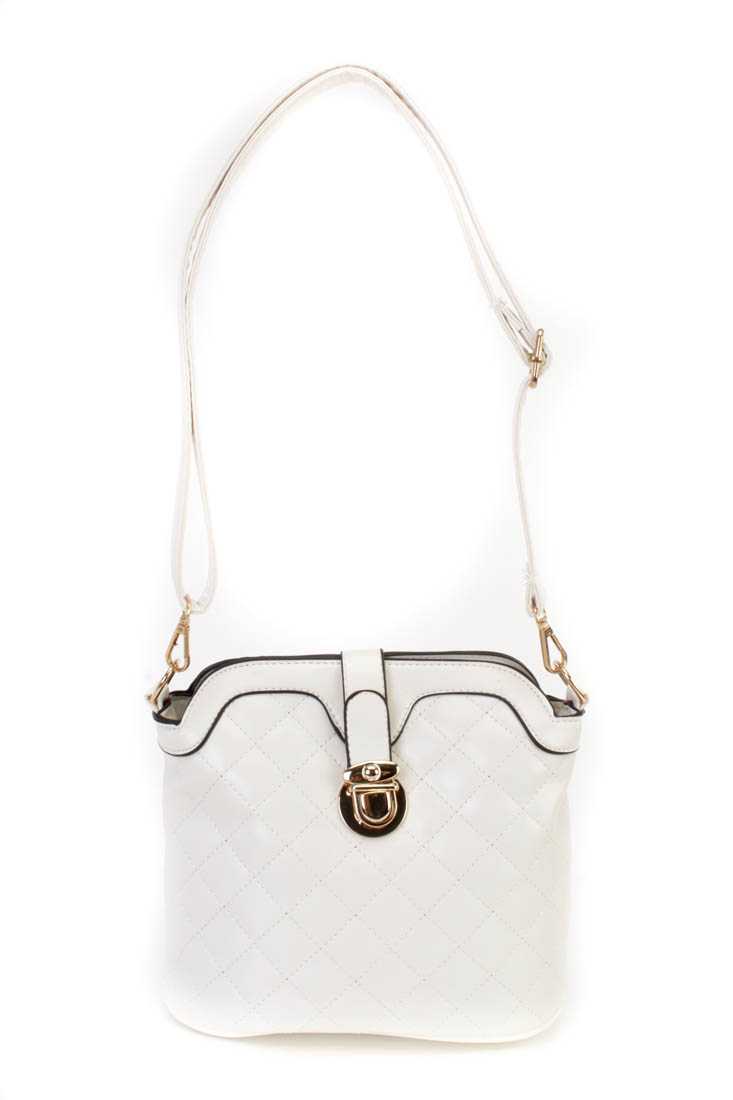 White Faux Leather Quilted Shoulder Handbag