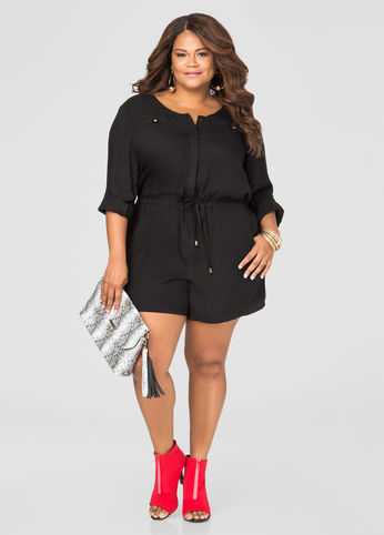 Tab Pocket Drawstring Romper