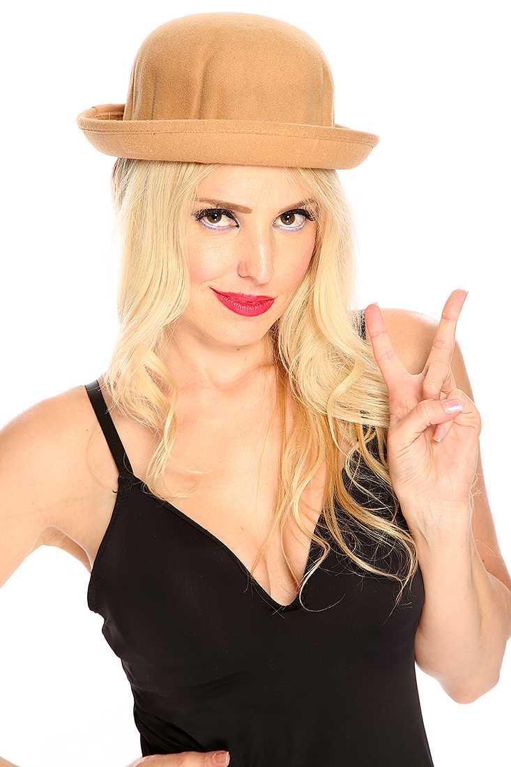 Beige Wool Cute Summer Bowler Hat