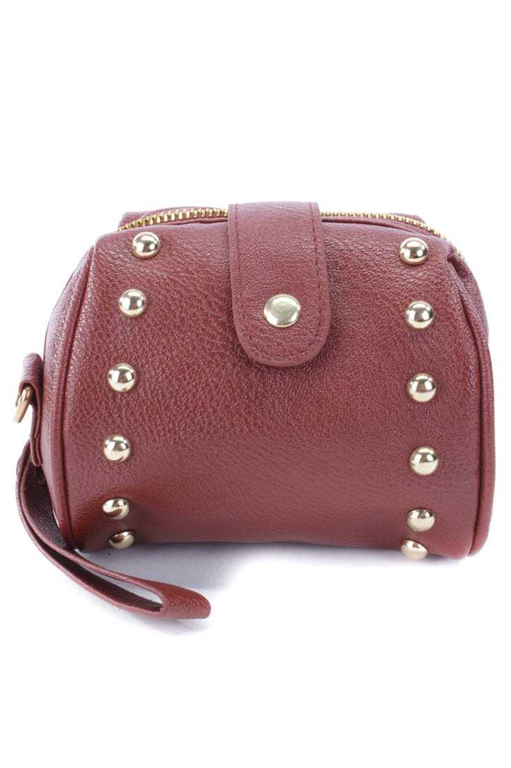 Cognac Faux Leather Studded Mini Handbag