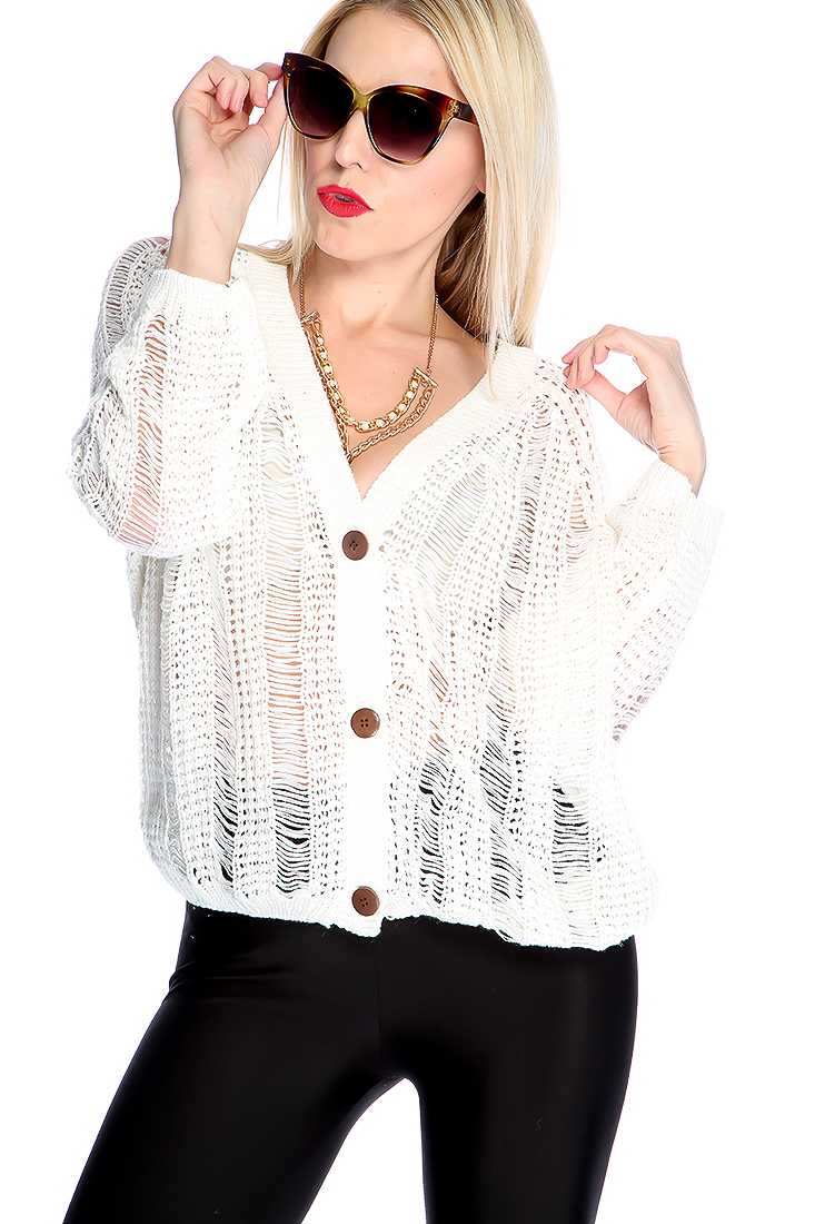 White Long Sleeve Open Knit Cardigan