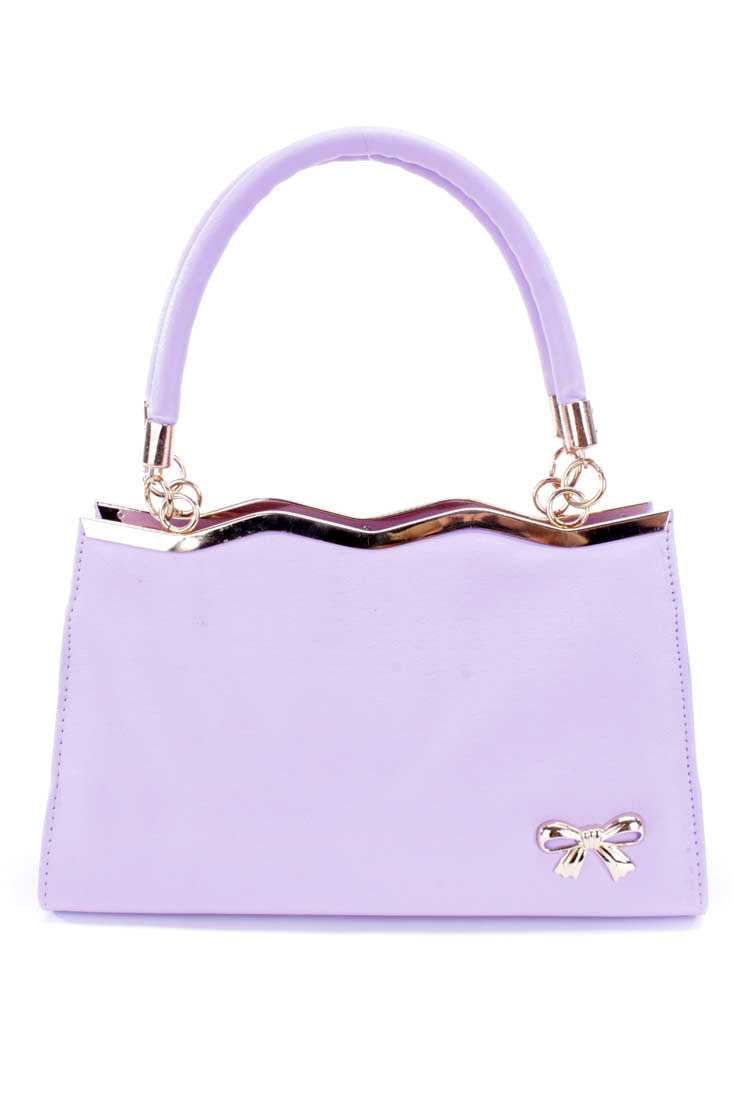 Lavender High Polish Metal Accent Faux Leather Handbag