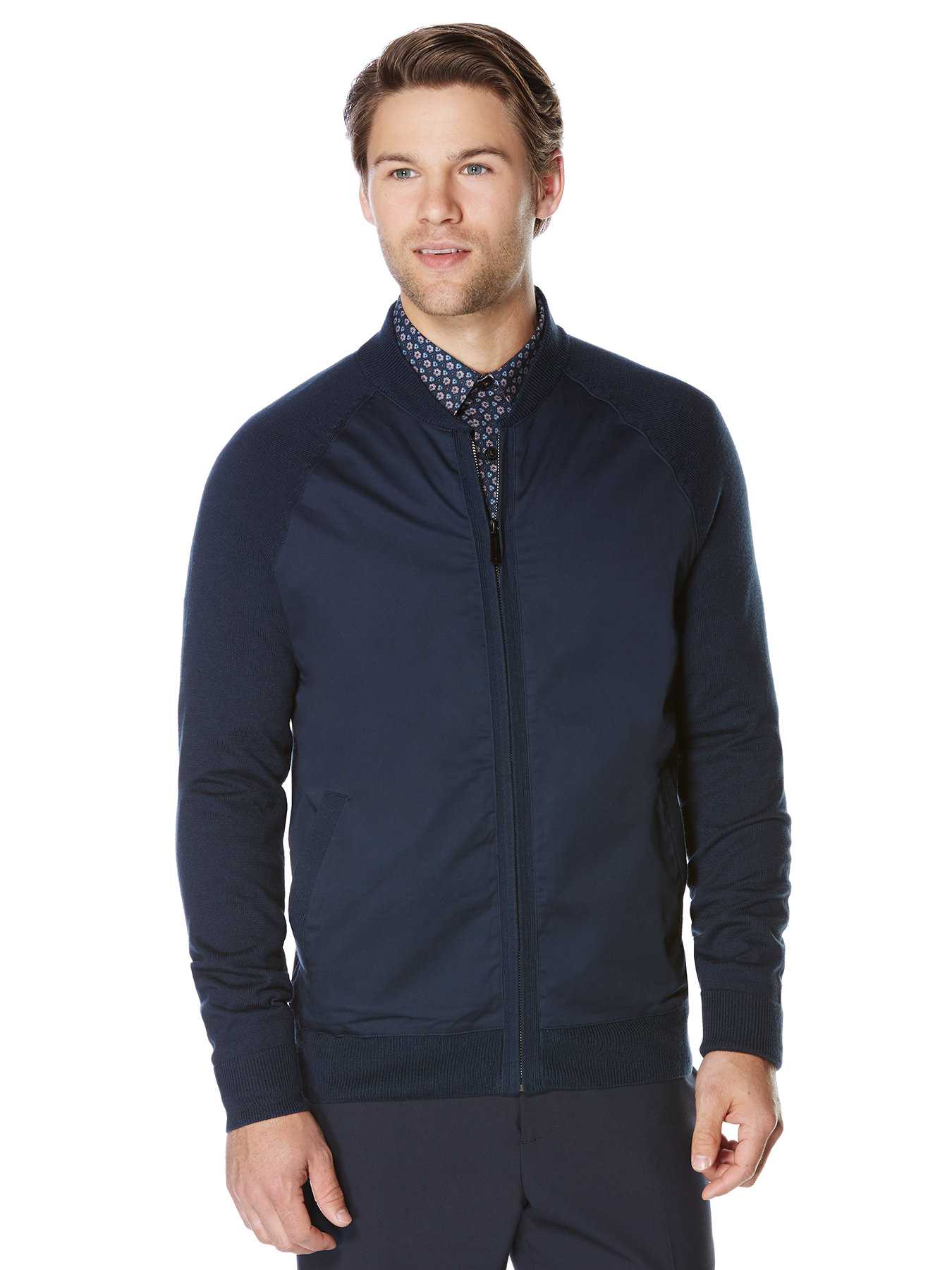Perry Ellis Mixed Media Full Zip Jacket