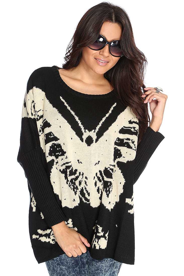 Black Beige Majestic Butterfky Long Sleeve knit Sweater