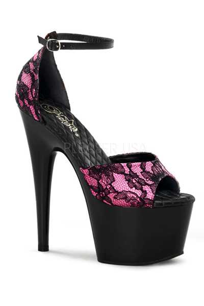 Pink Black Satin Lace Platform High Heels