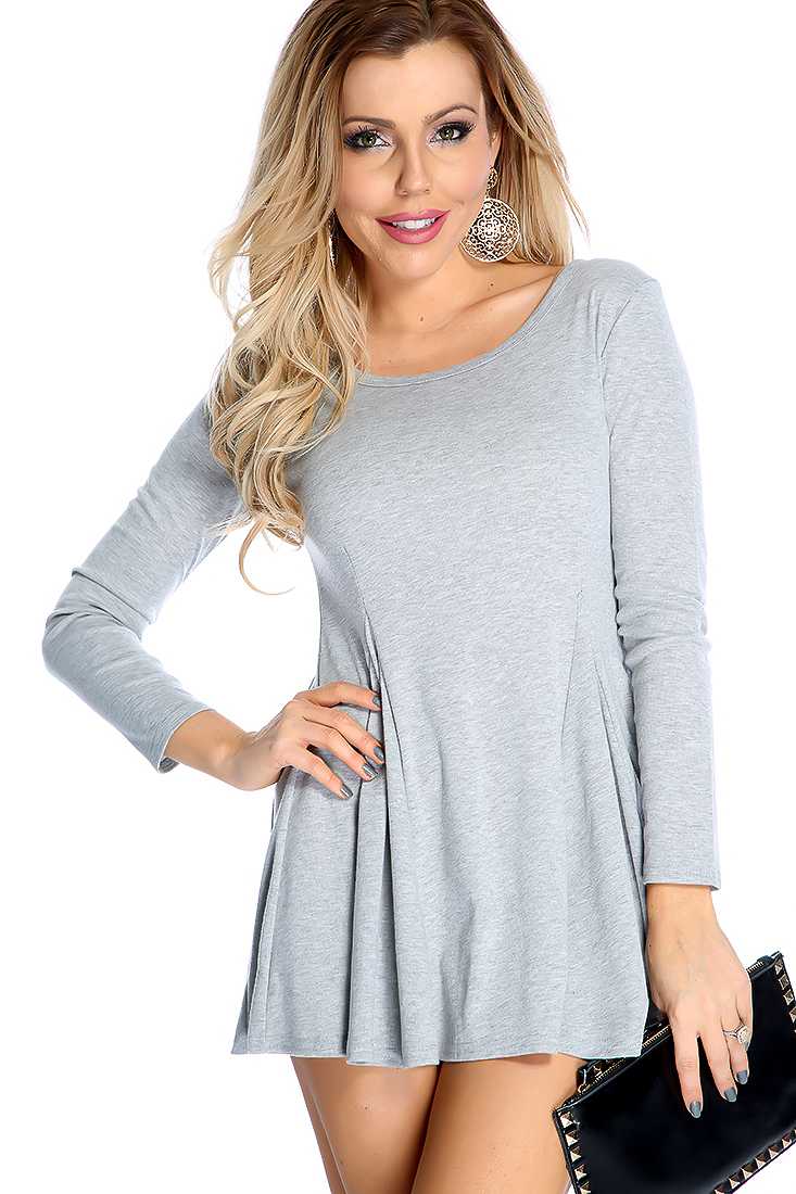 Light Grey Long Sleeve A-Line Causal Party Dress