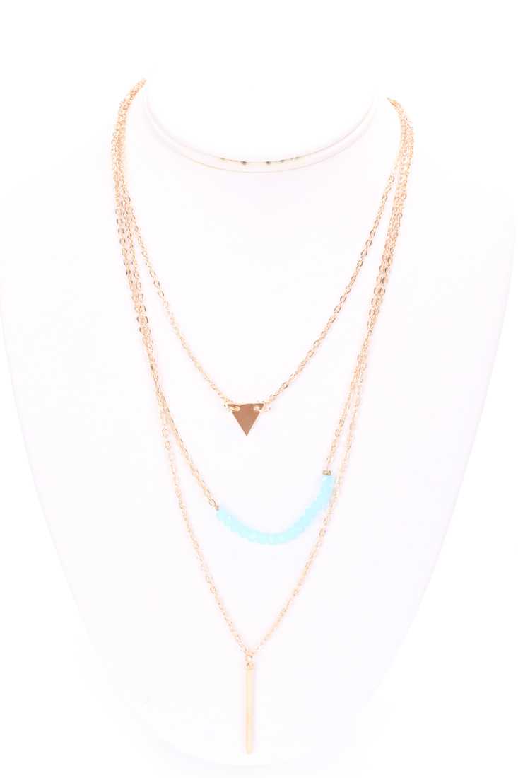 Gold High Polish Beaded Decor Layered Necklace