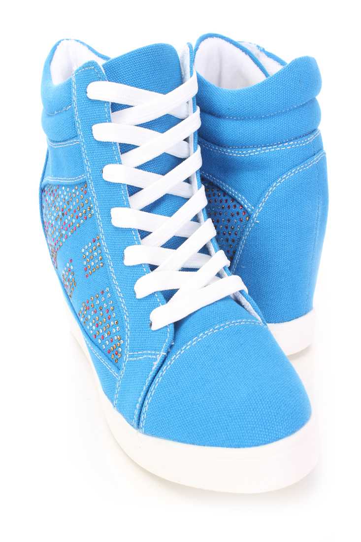 Blue Rhinestone Sneaker Wedges Canvas