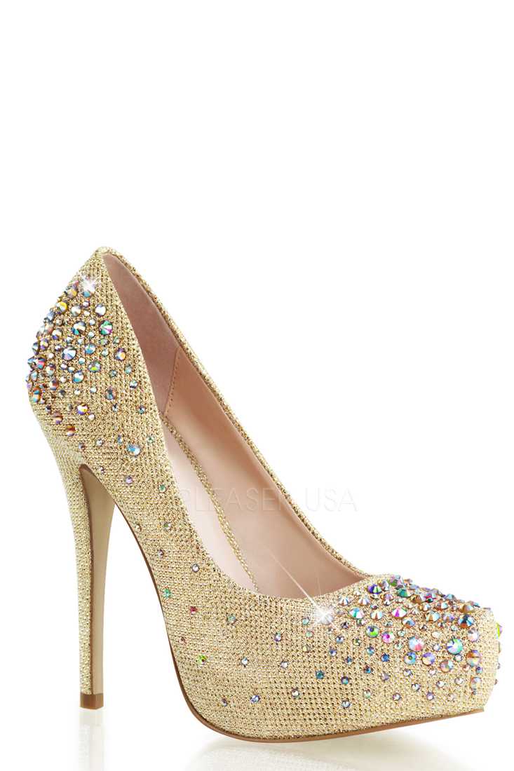 Nude Rhinestone Platform Pump High Heels Glitter