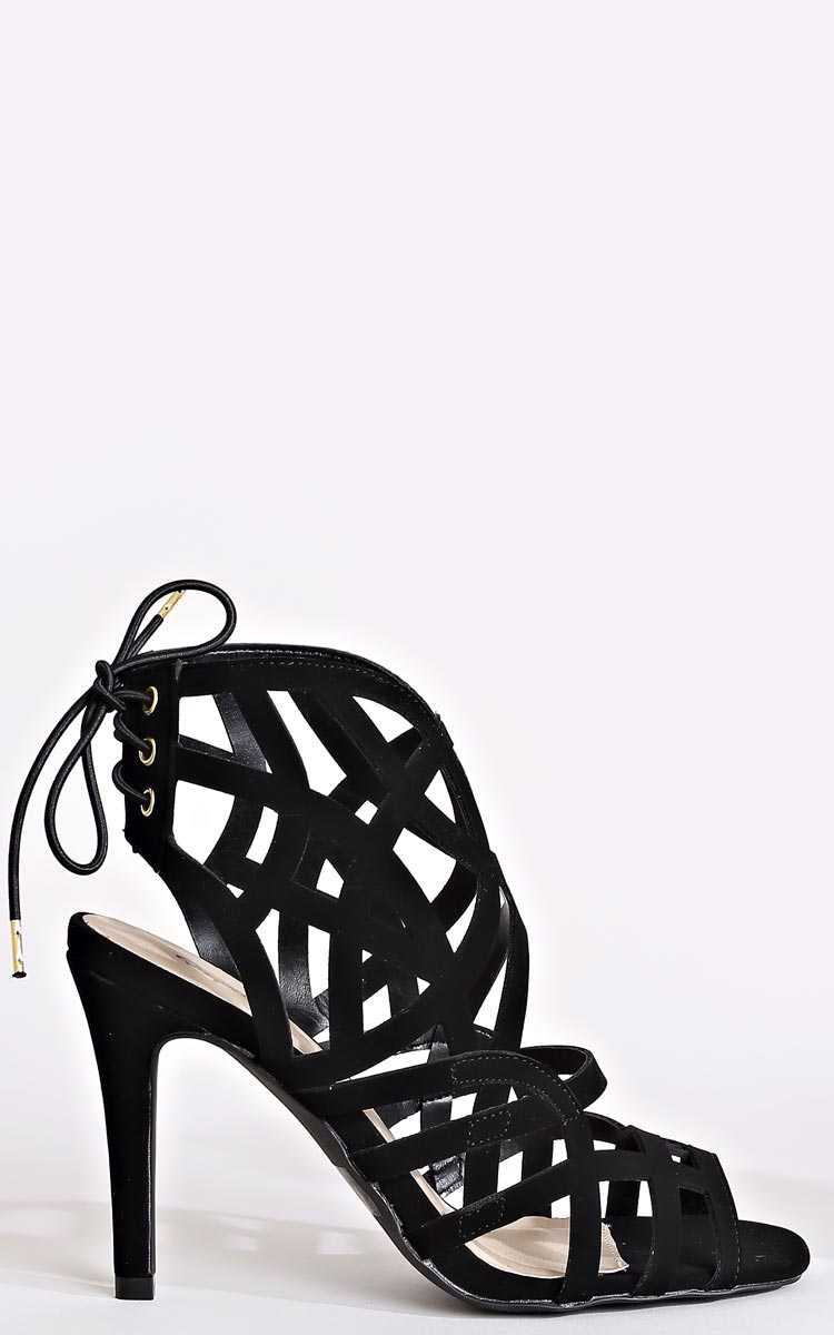 Blair Perforated Lace Up Heels - Black in Size by Styles For Less