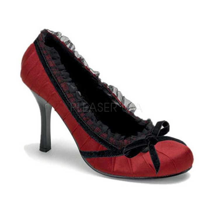 Red Satin Ruffle Trim Pump High Heels
