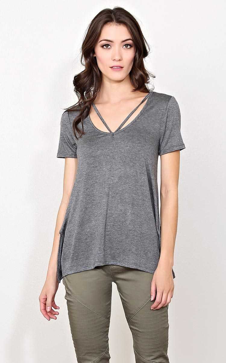 Hold Me Down Knit Top - LGE - Charcoal in Size Large by Styles For Less