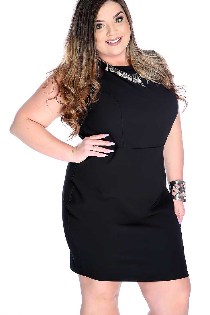 Sexy Black Plus Size Sleeveless Mesh Cutout Cocktail Dress