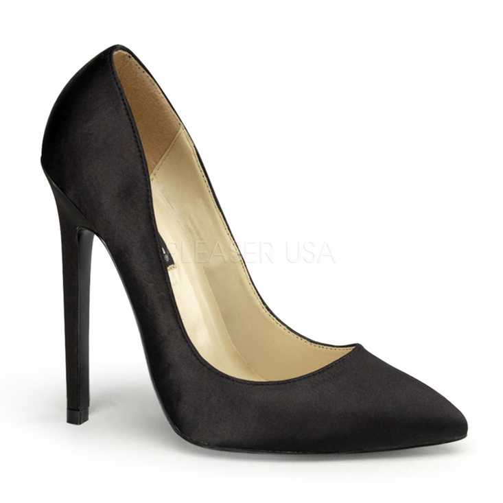 Black Satin Single Sole Pump High Heels