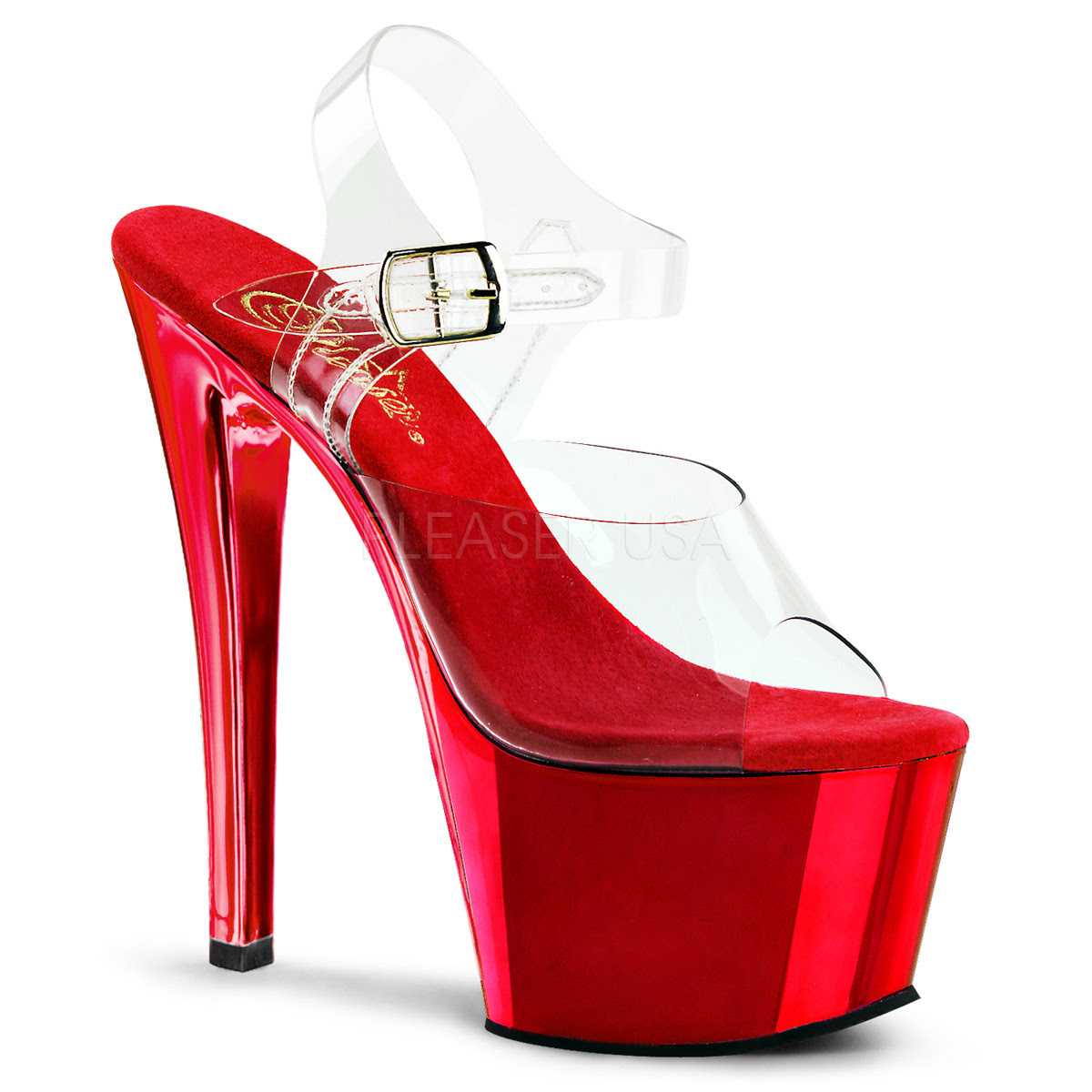 Clear Red Chrome Platform High Heels Plastic