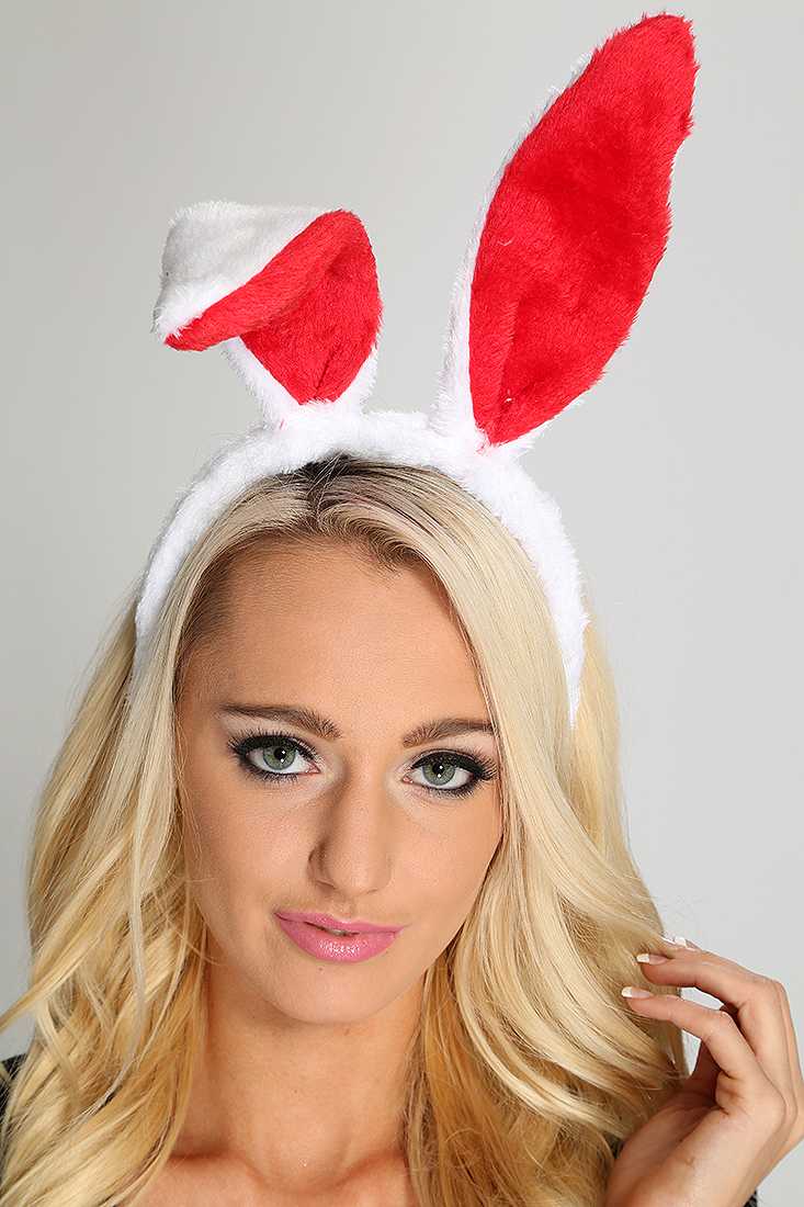 1 PC White Red Cuddle Faux Fur Bunny Ear Headband