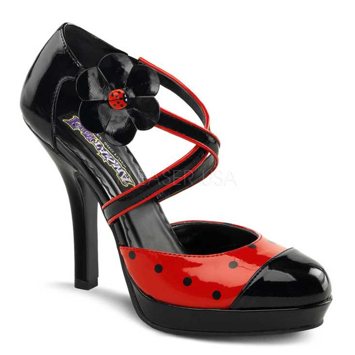 Red Black Patent Ladybug Flower High Heels