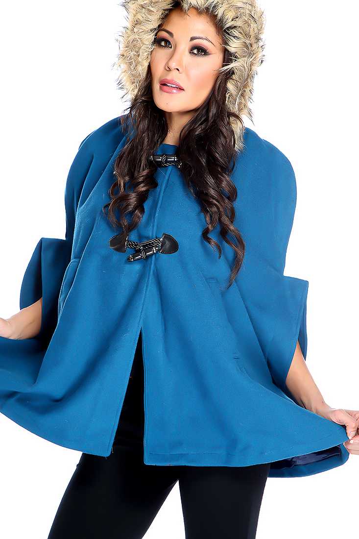 Stylish Teal Short Sleeve Bow Accent Pea Coat