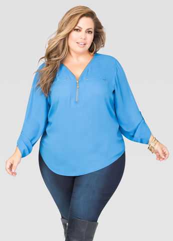 Solid Zip Neck Shirt
