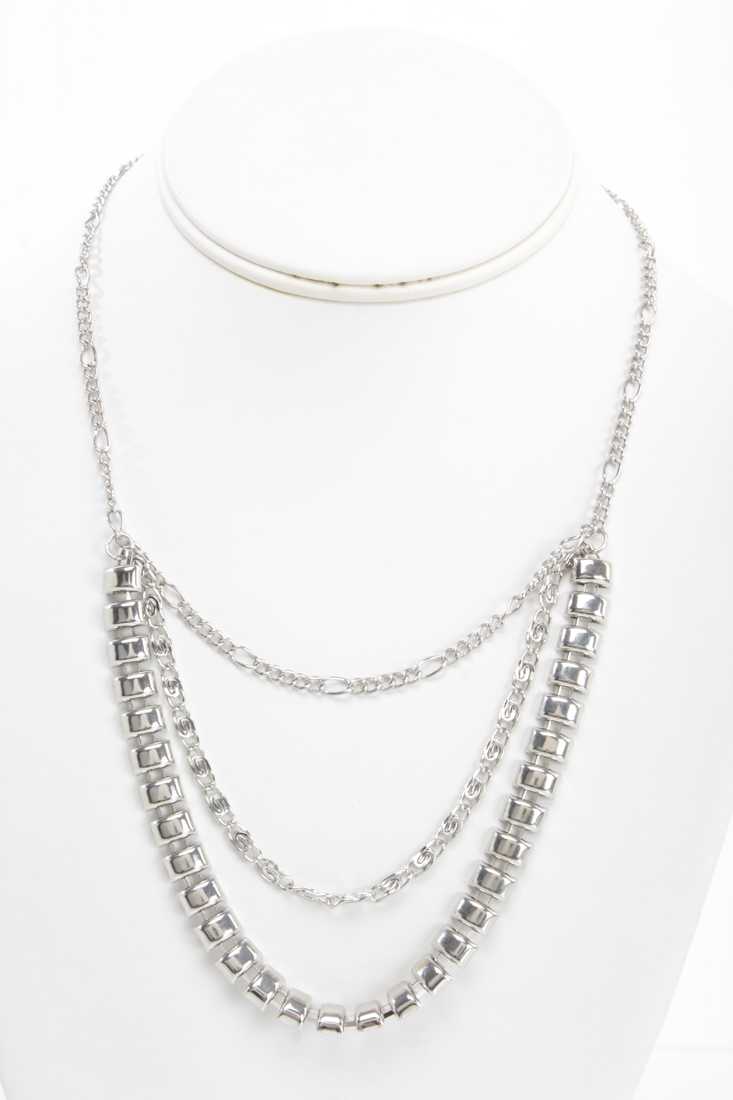 Silver High Polish Chain Draped Necklace