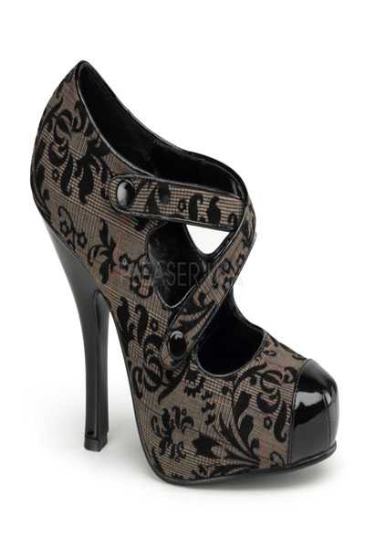 Brown Tweed Fabric Printed Cross Strapped High Heels
