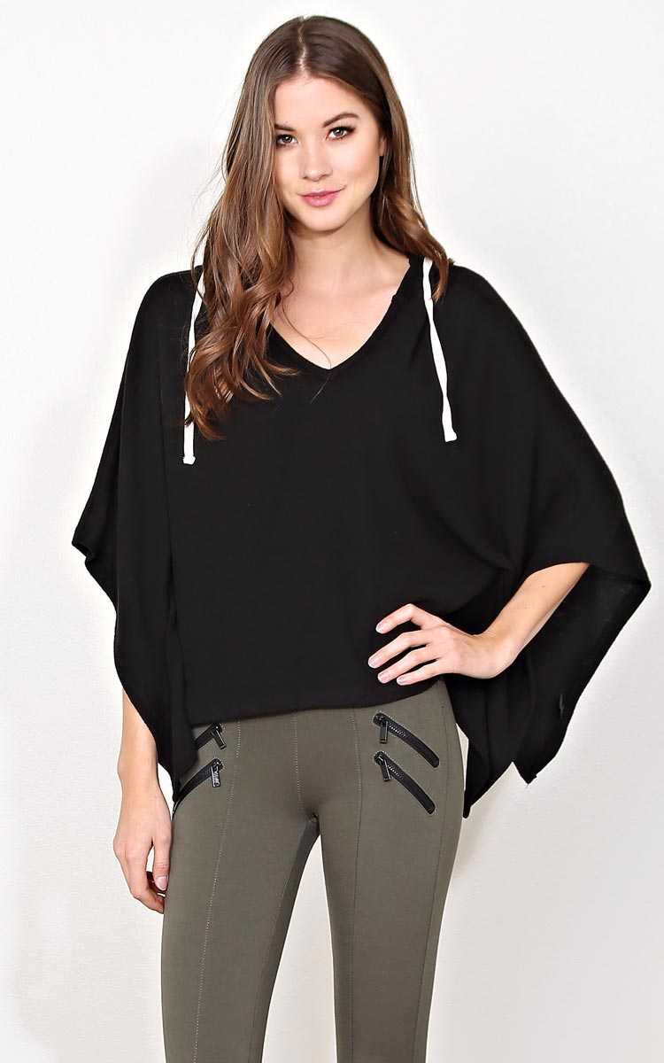 Chilly Weather Knit Poncho - - Black in Size by Styles For Less