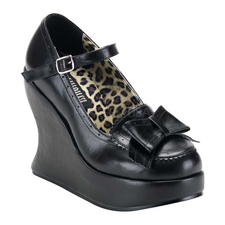 Black Faux Leather Loafer Wedges
