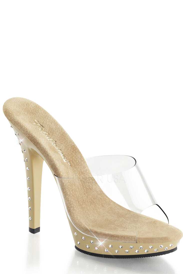 Clear Tan Rhinestone Peep Toe High Heels PVC