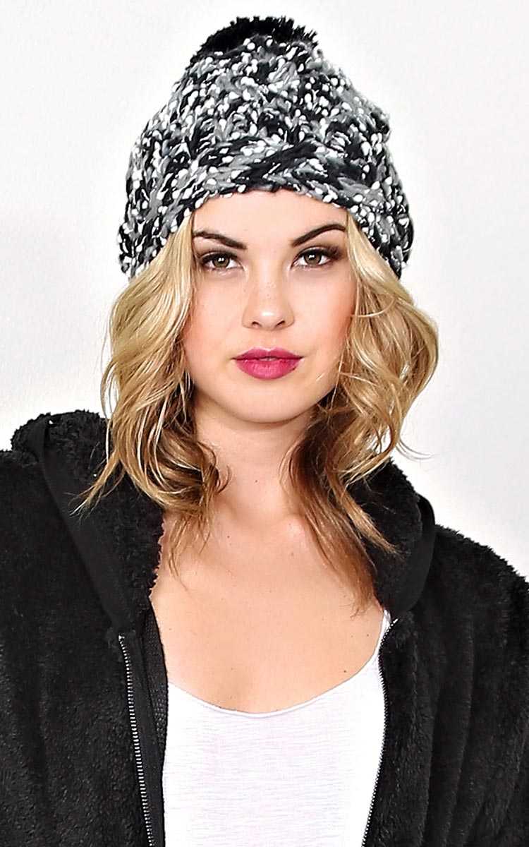Fire Pit Mixed Yarn Pom Beanie - N/S - Black by Styles For Less